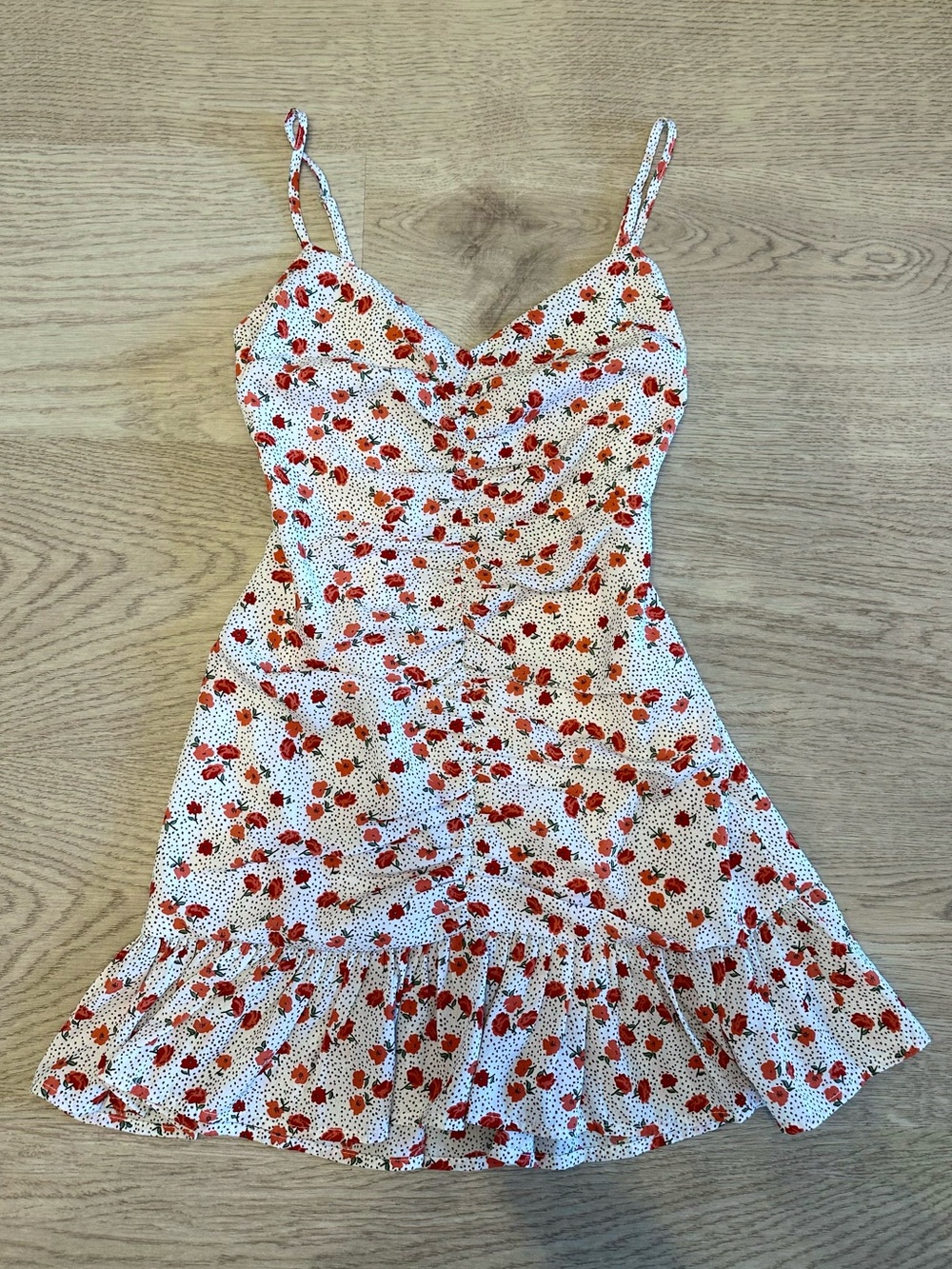 Urban Outfitters White Mini Dress with Red Floral Print